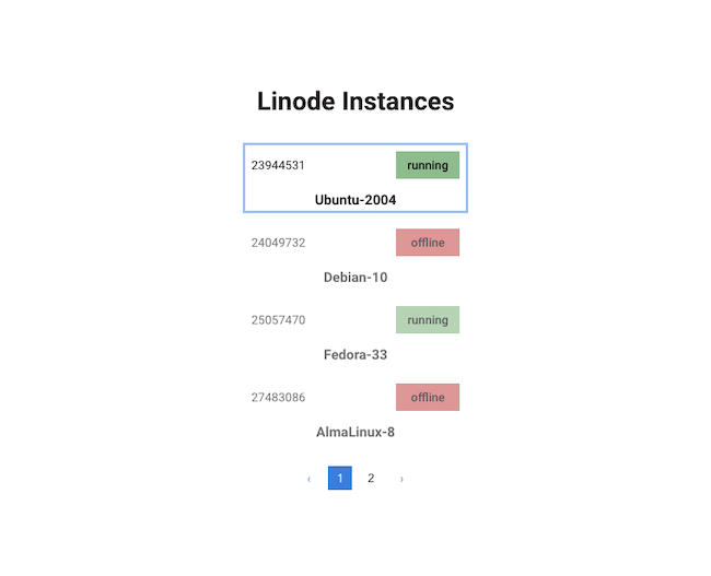 Example application listing Linode instances Example application listing Linode instances