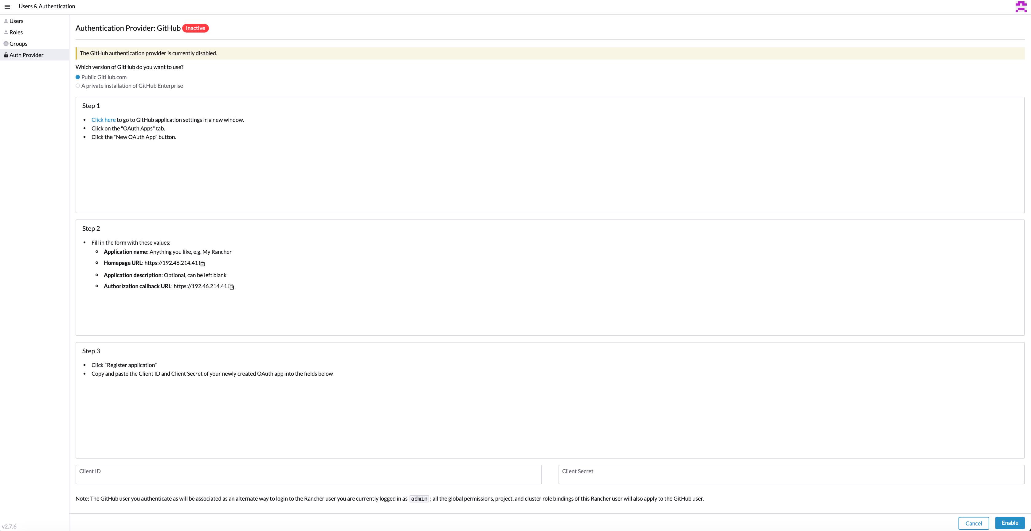 Rancher Authentication page - search for and add GitHub users Rancher Authentication page - search for and add GitHub users
