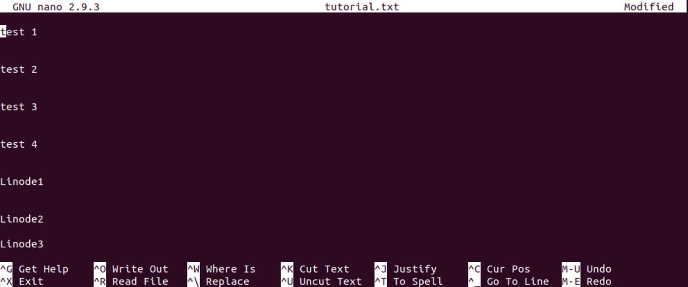 Opening the sample file in nano. updated contents in the file